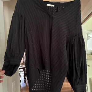 Textured Black Long Sleeve Blouse